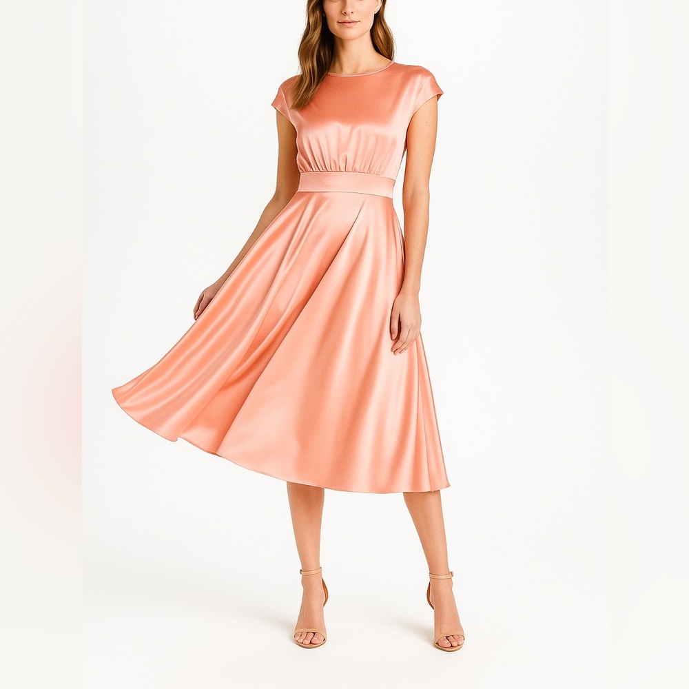 Gal Meets Glam Fit‎ Flare Midi Dress Women’s 2 Peach Day To Night Romantic